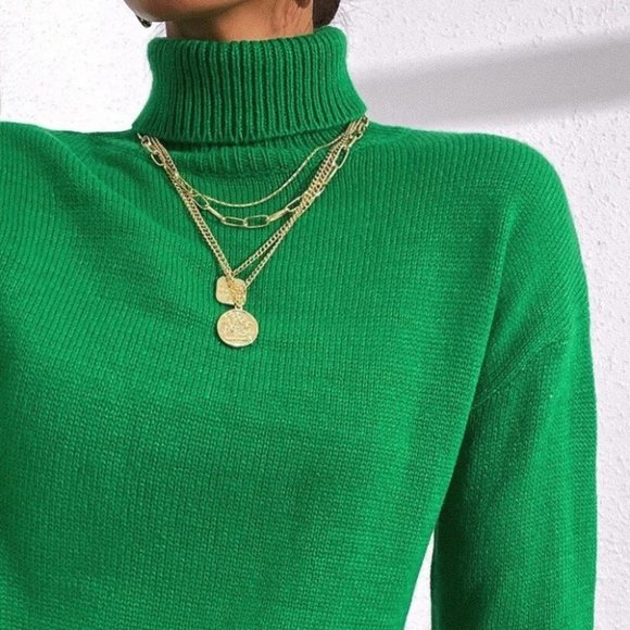 Turtleneck sweater fall winter green - Picture 5 of 7